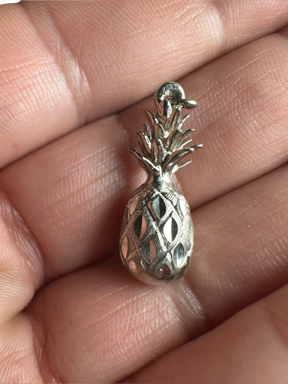 Vtg 1960s Crea Beaucraft 925 Sterling Silver Diamond Cut Pineapple Pendant Charm